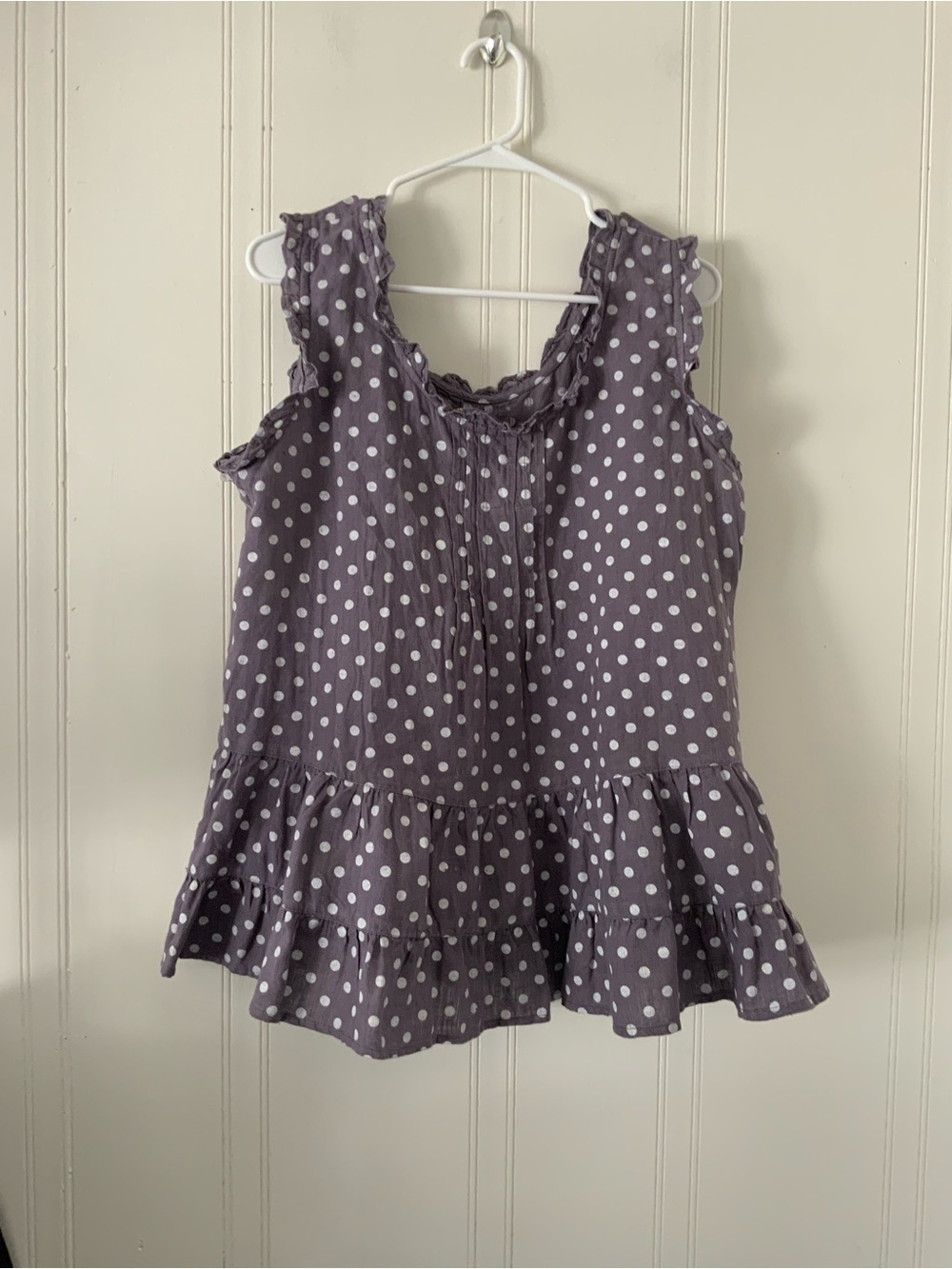 Sleeveless Lavender Polka Dot Ruffle Peplum Blouse